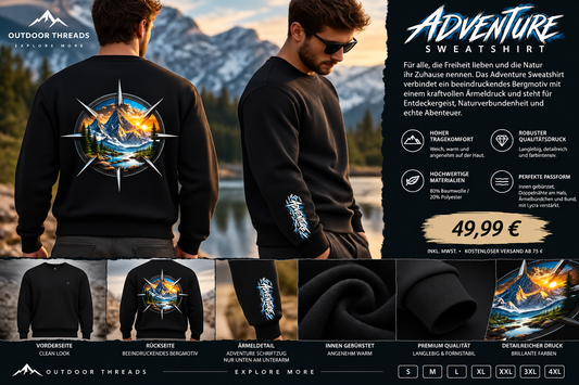 Adventure Mountain Sweatshirt-Rücken & Ärmeldruck